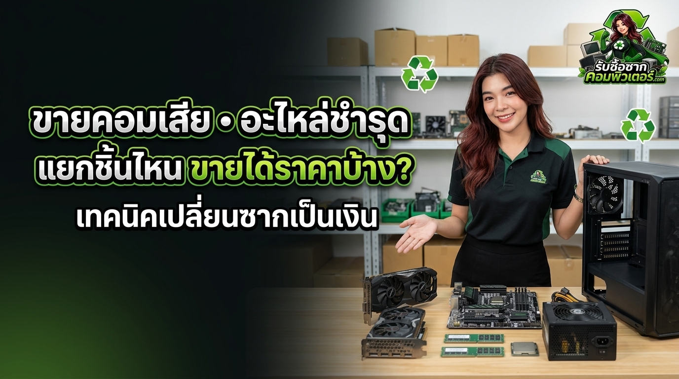 ภาพปก ขายคอมตั้งโต๊ะเสีย อะไหล่ชำรุด แยกชิ้นส่วนไหนขายได้ราคาบ้าง? เจาะลึกวิธีตีราคาและเทคนิคเปลี่ยนซากเป็นเงิน